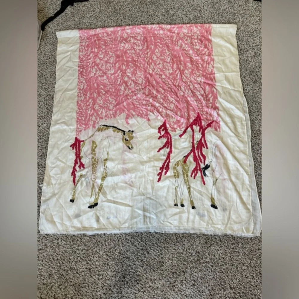 White and Wood Ventilo Women Scarf Multicolor Giraffes Print 100% Silk